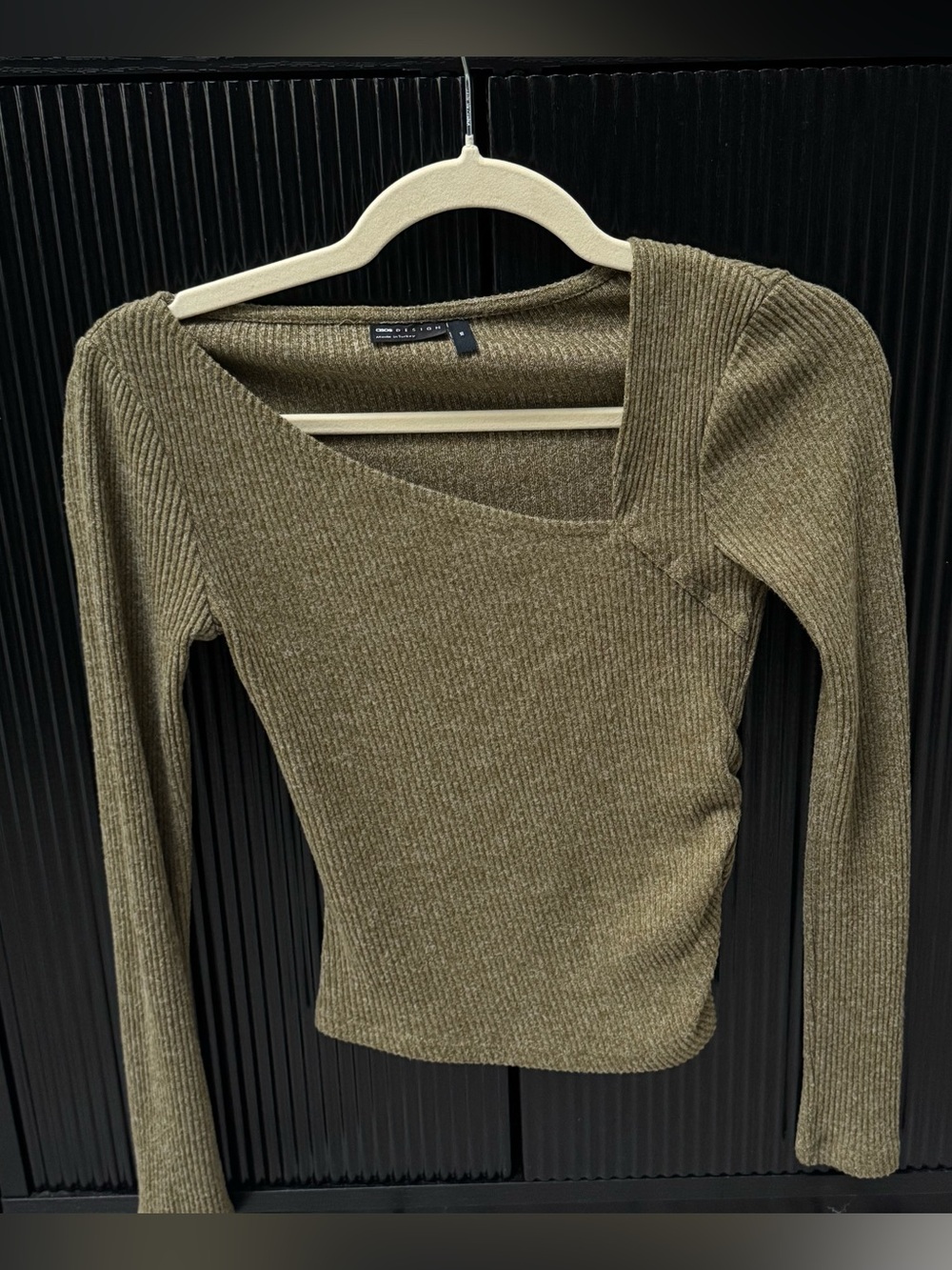ASOS Olive Green Ribbed Off-the-Shoulder Sweater